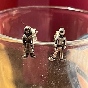 Vintage 90s Man and Women Figures Silver Earrings